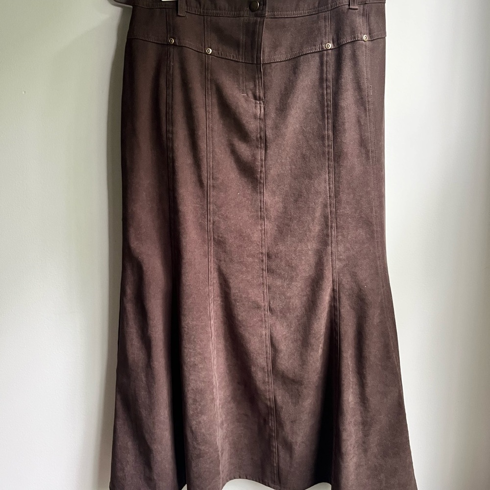 Larry Levine Designer Brown Suede Maxi Skirt